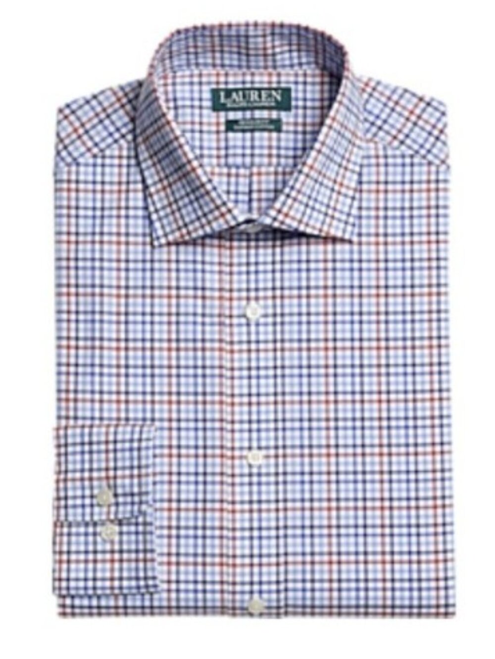 Lauren By Ralph Lauren Regular Fit Dress Shirt Red & Blue Plaid 18 34/35 Cotton